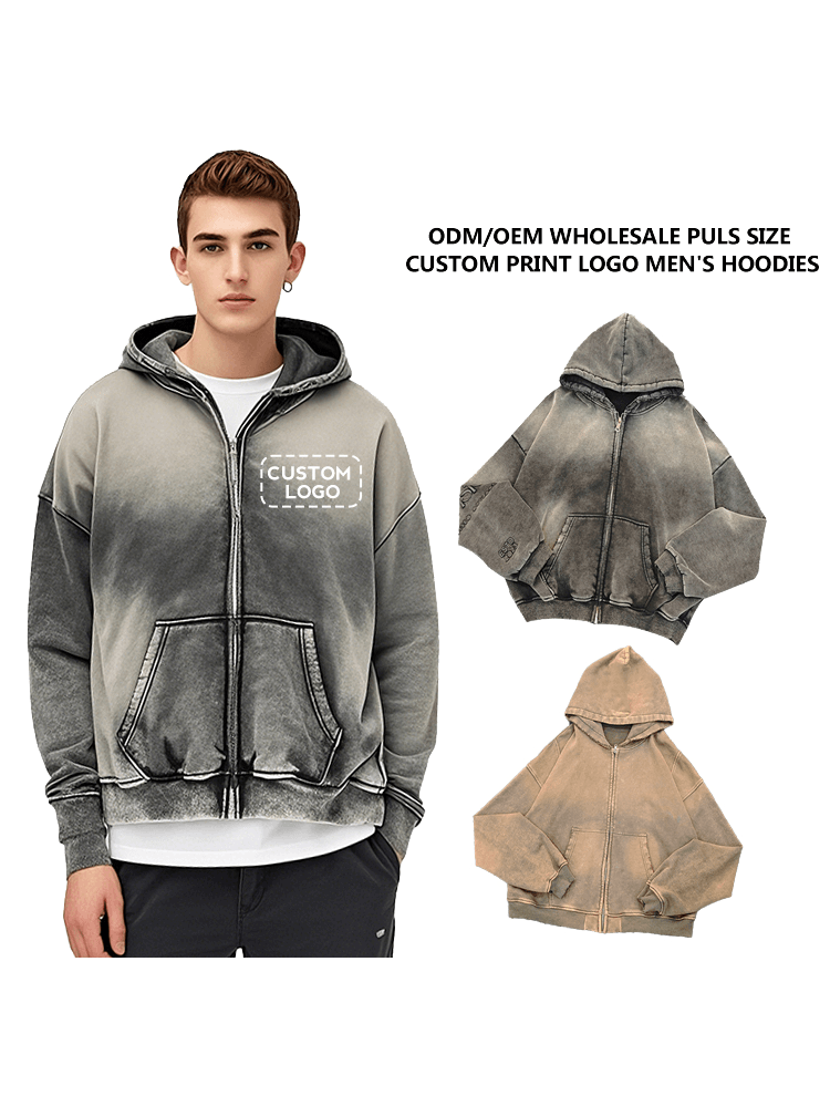 ODMOEM Atacado de lavagem ácida com logotipo personalizado com capuz masculino