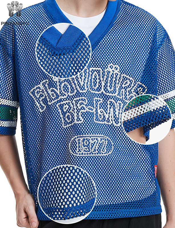Camiseta de malha macro personalizada, camiseta de malha respirável com furos grandes para esportes e verão