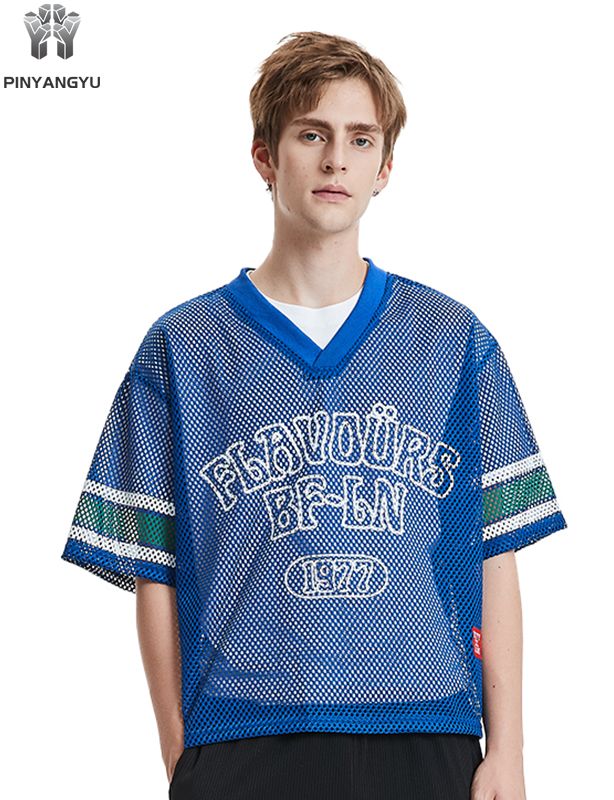 Camiseta de malha macro personalizada, camiseta de malha respirável com furos grandes para esportes e verão