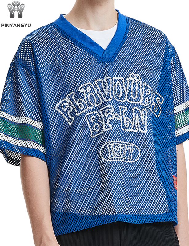 Camiseta de malha macro personalizada, camiseta de malha respirável com furos grandes para esportes e verão