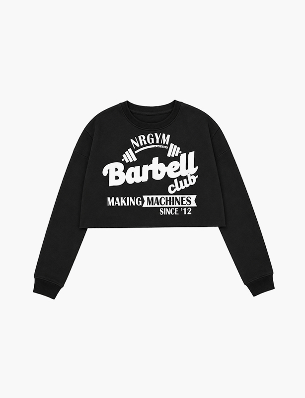 Moletons recortados personalizados com gola redonda &ndash; design moderno de bainha alta e manga comprida em algod&atilde;o puro premium, perfeito para camadas ou estilo streetwear independente
