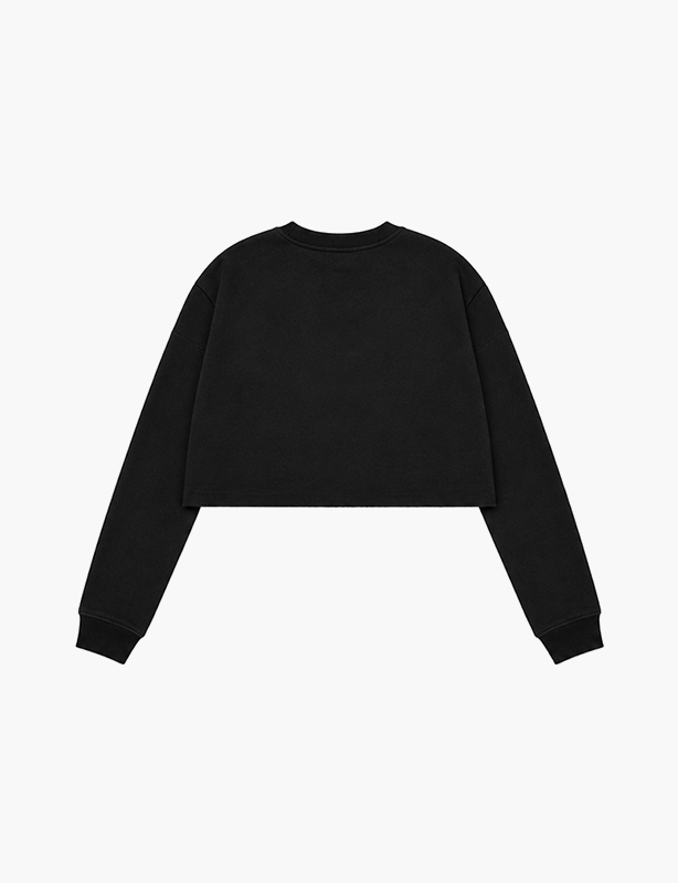 Moletons recortados personalizados com gola redonda &ndash; design moderno de bainha alta e manga comprida em algod&atilde;o puro premium, perfeito para camadas ou estilo streetwear independente